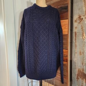 Carraig Donn Wool Cable Knit Crewneck Sweater. Made In Ireland.